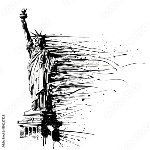 Statue of Liberty Dissolving into Ink Splatter