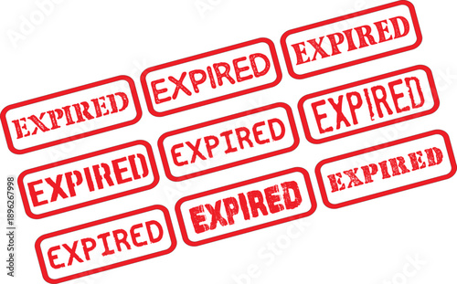 Multiple red 'expired' rubber stamps on white background for document validation and identification