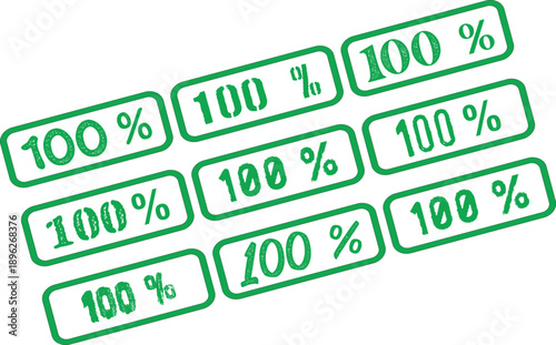 Green 100 percent stamp labels for approval quality guarantee or satisfaction vector graphic