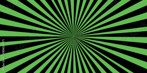 Dynamic geometric pattern featuring striking radial stripes in vibrant neon green and deep black contrast Vector, illustration