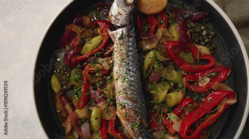 Roasted vegetables served with fish.