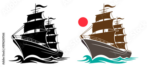 Ship boat vector, vector illustration of a sailing ship boat isolated on white background