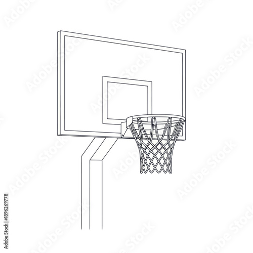 Basketball hoop and backboard line drawing, sport equipment outline illustration