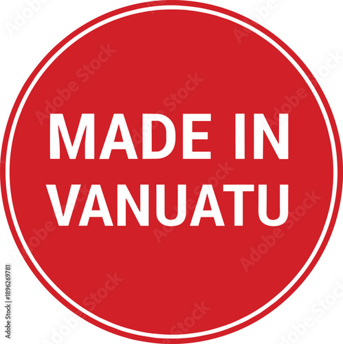 Made in Vanuatu red circular badge with white text for product origin labeling, packaging, branding, and marketing design