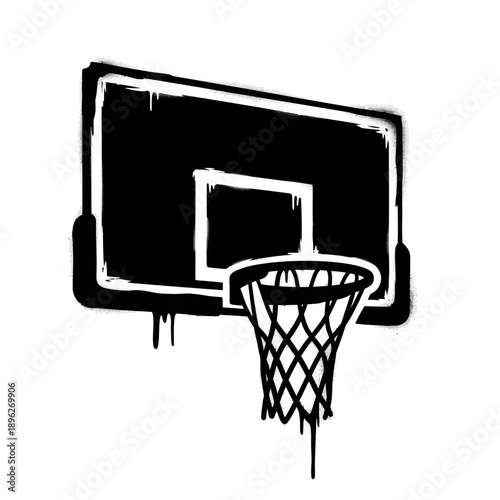 Graffiti Basketball Hoop and Net - Black and White Spray Paint Art
