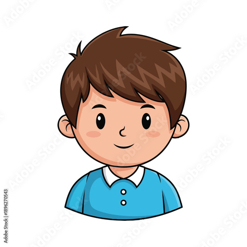 Cartoon illustration of a smiling young boy with brown hair against a plain white background
