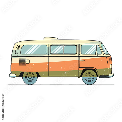 Colorful illustration of a vintage VW van against a clean white background