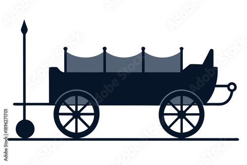 Black silhouette of a horse-drawn carriage with a flag pole