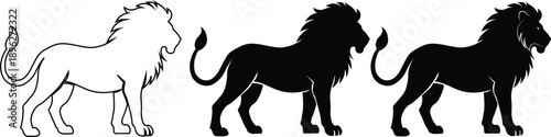 Minimalist black lion silhouettes vector collection for logo and branding design