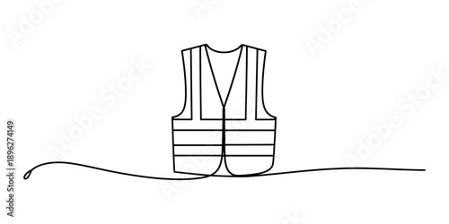 Single line art representation of a high-visibility safety vest for personal protective equipment