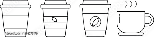 Coffee cup and container illustrations in various orientations