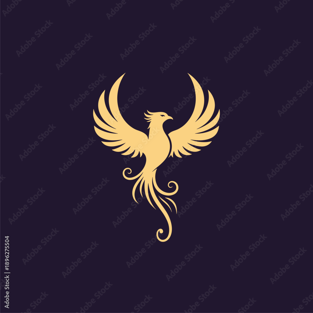 Fototapeta premium Golden Phoenix Logo Design with Elegant Wings on a Dark Background, Symbolizing Rebirth, Power, and Luxury