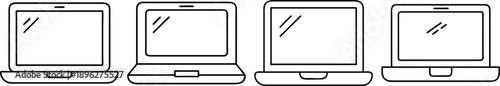 Four devices with screens and keyboards in a horizontal row