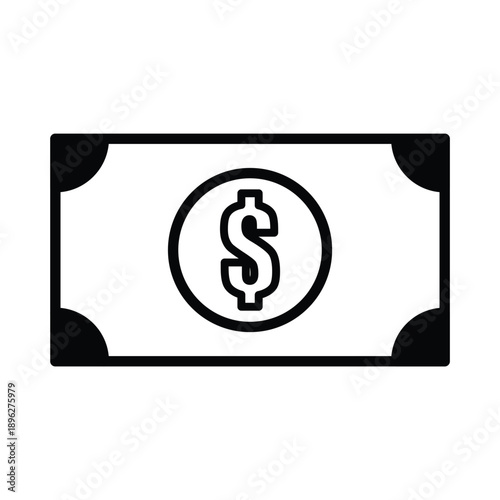 Black and white dollar bill line icon, simple banknote outline vector illustration, financial symbol for web and app