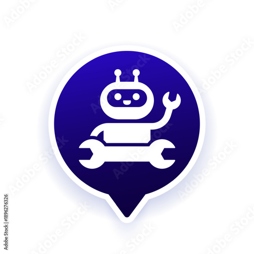 AI support icon with robot, artificial intelligence for technical help vector design