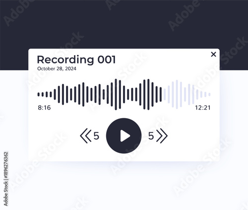 Play audio recording interface design, vector ui