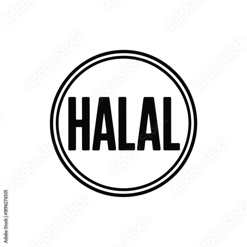 Black and white halal certification symbol within a circular frame