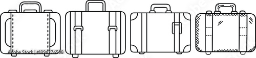 Four view of a suitcase with handle and wheels