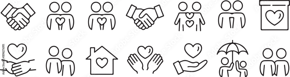 Obraz premium Love care and relationship line icon set illustration