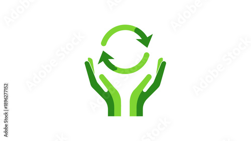 Green Hands Holding Recycling Symbol Vector