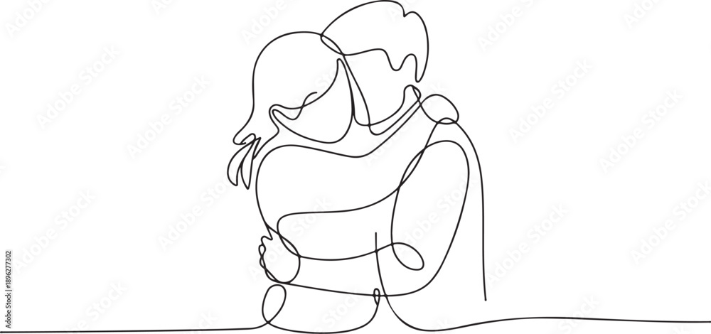 Fototapeta premium Romantic couple hugging line art illustration