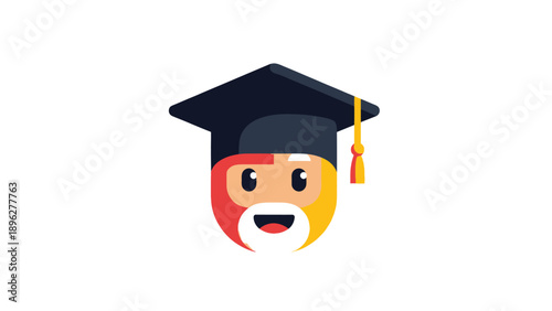 Happy Graduate Icon with Mortarboard Hat - Education Concept