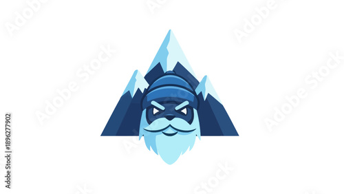 Frosty Mountain Man Face Emblem with Snow Peaks
