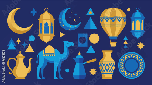 Middle Eastern and Islamic Holiday Elements Flat Design Collection