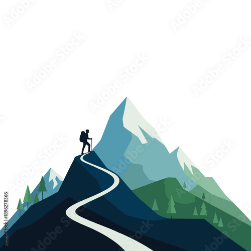 Solitary Hiker on Mountain Peak