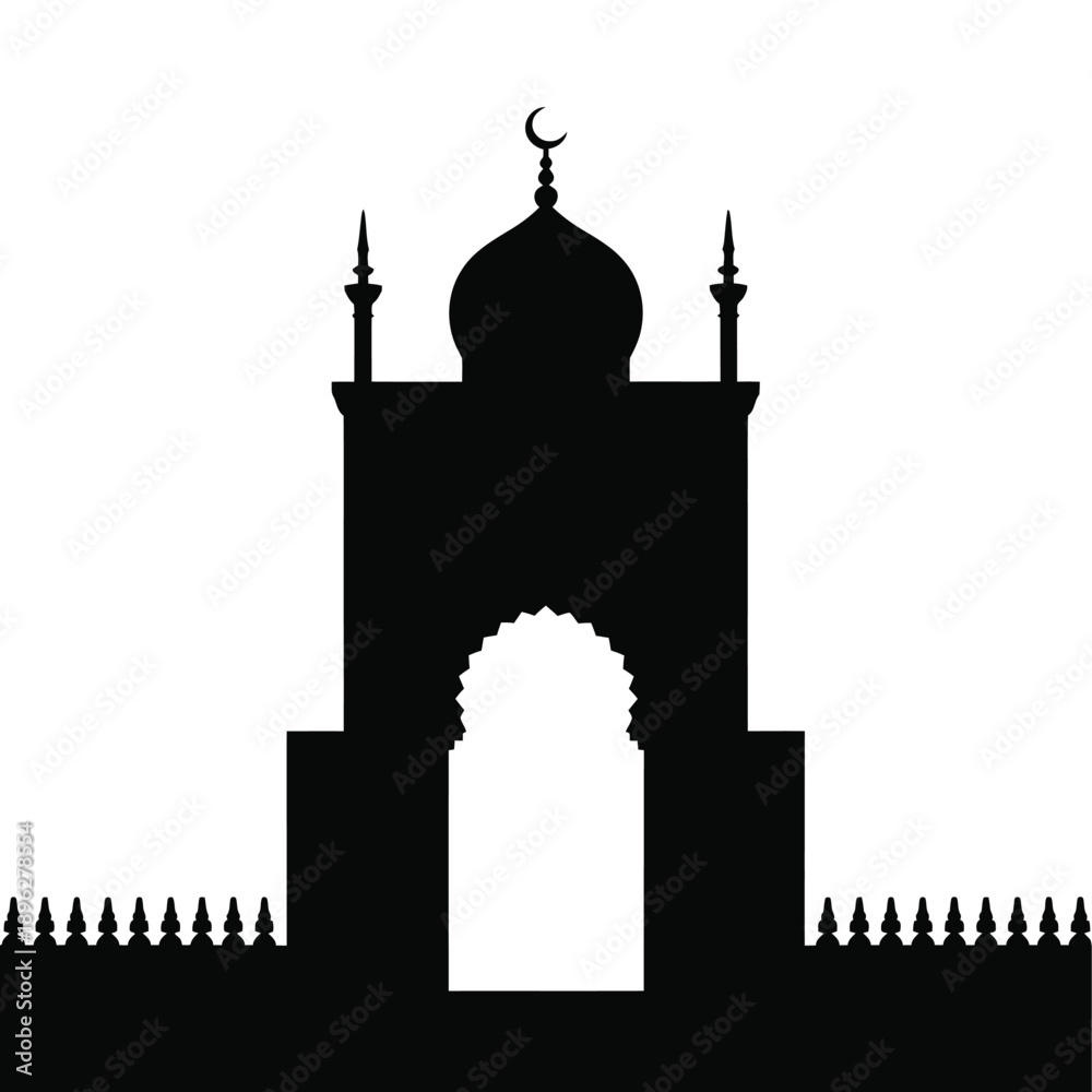 Fototapeta premium Silhouette of a traditional islamic mosque with crescent moon detail