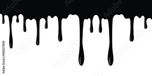 melting liquid form in vector dotted. Black paint drips pattern. Dripping oil stain, melt drips liquid. Ink drip and blob paint, splatter and splash set. Black dripping ink. ink seamless pattern. 