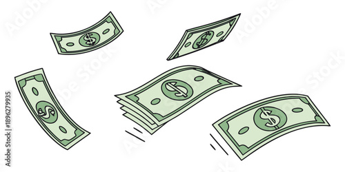 Falling Money Icons Pack – Green US Dollar Banknotes Vector