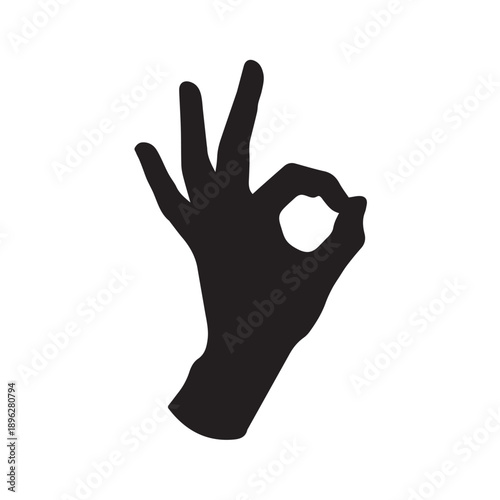 OK hand gesture silhouette icon for approval branding on white background