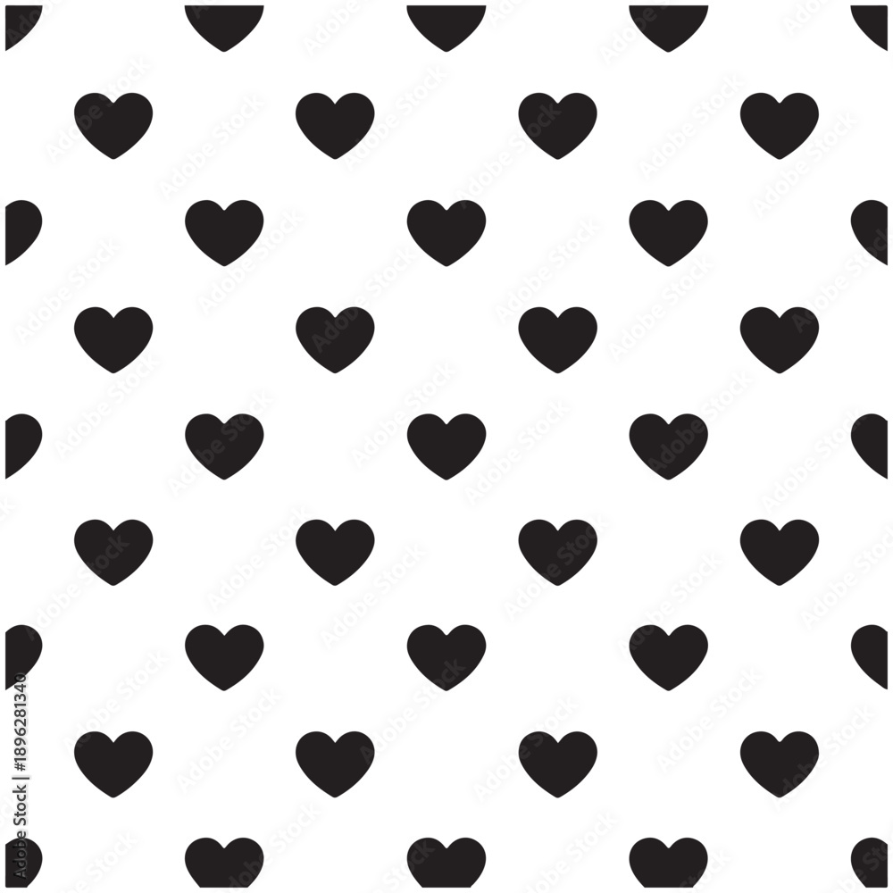 Obraz premium Seamless heart pattern vector background with black love icon