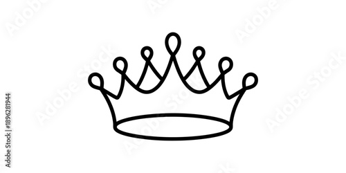 A simple black outline drawing of an elegant crown for royalty concept design