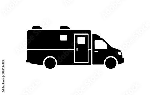 Black and White Vector Silhouette of a Prison Transport Vehicle