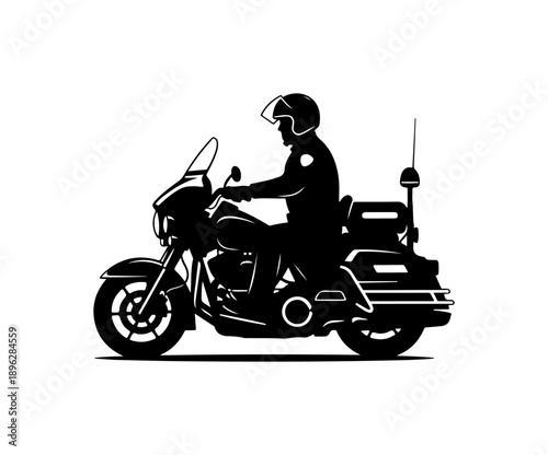 Police Officer Riding Motorcycle Vector Silhouette