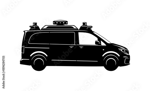 Modern Autonomous Police Patrol Van Vector Silhouette