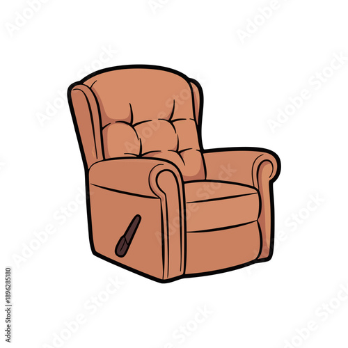 A comfortable orange recliner chair with footrest extended on a white background