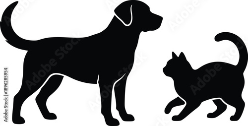 Dog and cat silhouette, pet vector illustration, animal outline artwork, domestic pets design, black graphic icon, minimalist artwork, modern animal symbol