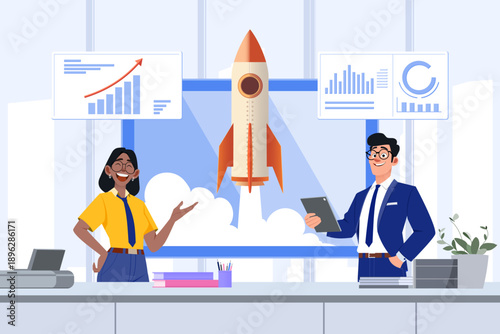 Startup Scaling and Sustainable Business Growth Vector Concept