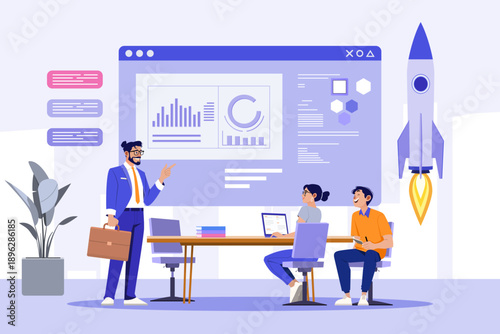 Startup Scaling and Sustainable Business Growth Vector Concept