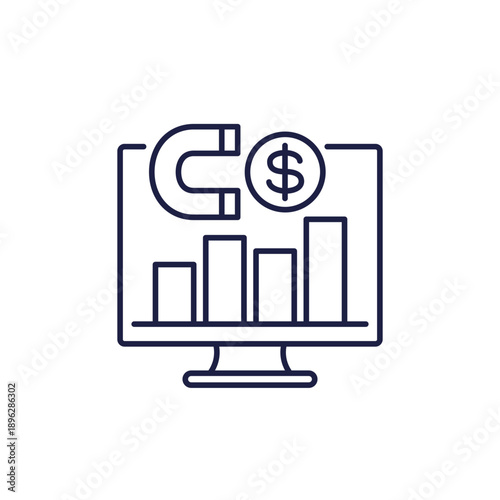 Customer Acquisition Cost line icon with computer