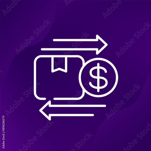 export and import tariffs icon with a box, line design