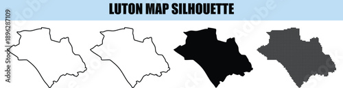Luton map silhouette outline solid dotted representations and white filled shape for design