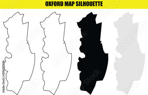 Oxford map silhouette vector graphics pack with outline solid black and digital pixel dot styles for england geography