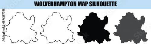 Wolverhampton map silhouette outline solid dotted representations and white filled shape for design