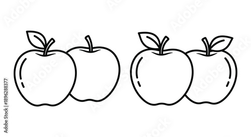 Four simple apples arranged in a line black outline silhouette
