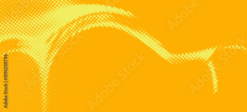 Yellow halftone pattern. Retro comic gradient background. Bright orange pixelated dotted texture overlay. Cartoon pop art faded gradient pattern. Vector backdrop for poster, banner, advertisement