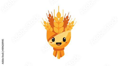 Cute Wheat Stalks Character with Smiling Face, Harvest Theme
